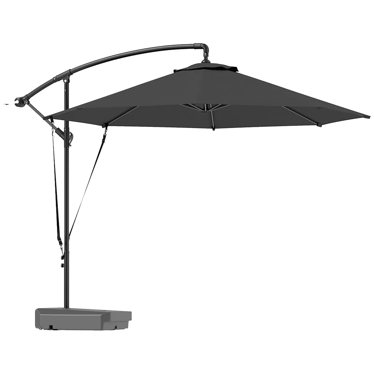 Garden Cantilever Parasol 3m with Fillable Base up to 90kg Wind Strap Cover Round Banana Hanging Umbrella Crank Tilt UPF50+, Grey
