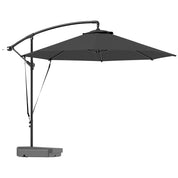 Garden Cantilever Parasol 3m with Fillable Base up to 90kg Wind Strap Cover Round Banana Hanging Umbrella Crank Tilt UPF50+, Grey