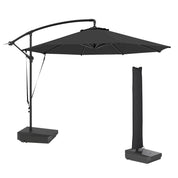 Garden Cantilever Parasol 3m with Fillable Base up to 90kg Wind Strap Cover Round Banana Hanging Umbrella Crank Tilt UPF50+, Grey