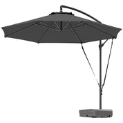 Garden Cantilever Parasol 3m with Fillable Base up to 90kg Wind Strap Cover Round Banana Hanging Umbrella Crank Tilt UPF50+, Grey