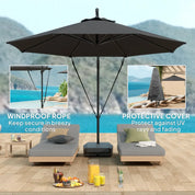 Garden Cantilever Parasol 3m with Fillable Base up to 90kg Wind Strap Cover Round Banana Hanging Umbrella Crank Tilt UPF50+, Grey