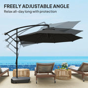 Garden Cantilever Parasol 3m with Fillable Base up to 90kg Wind Strap Cover Round Banana Hanging Umbrella Crank Tilt UPF50+, Grey