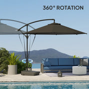 Garden Cantilever Parasol 3m with Fillable Base up to 90kg Wind Strap Cover Round Banana Hanging Umbrella Crank Tilt UPF50+, Grey