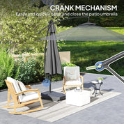 Garden Cantilever Parasol 3m with Fillable Base up to 90kg Wind Strap Cover Round Banana Hanging Umbrella Crank Tilt UPF50+, Grey