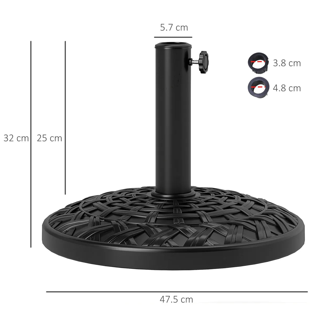 Garden Parasol Base 12kg Round Resin Heavy Duty Outdoor Umbrella Stand for 38mm or 48mm Poles, Black