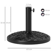 Garden Parasol Base 12kg Round Resin Heavy Duty Outdoor Umbrella Stand for 38mm or 48mm Poles, Black