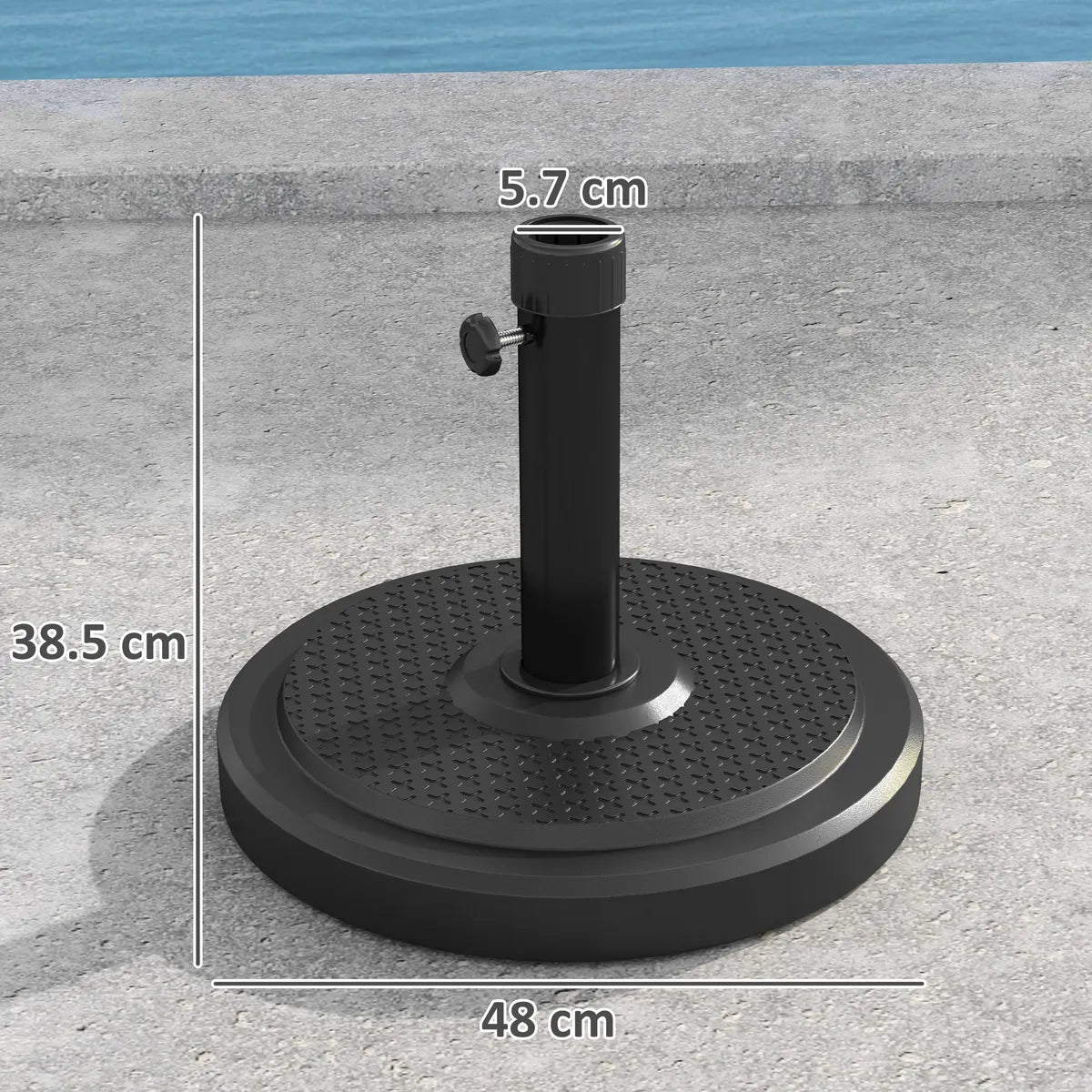 Garden Parasol Base 22kg Round HDPE Sun Umbrella Stand Heavy Duty for 38mm or 48mm Outdoor Poles, Black