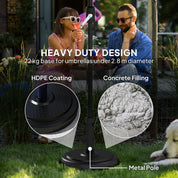 Garden Parasol Base 22kg Round HDPE Sun Umbrella Stand Heavy Duty for 38mm or 48mm Outdoor Poles, Black