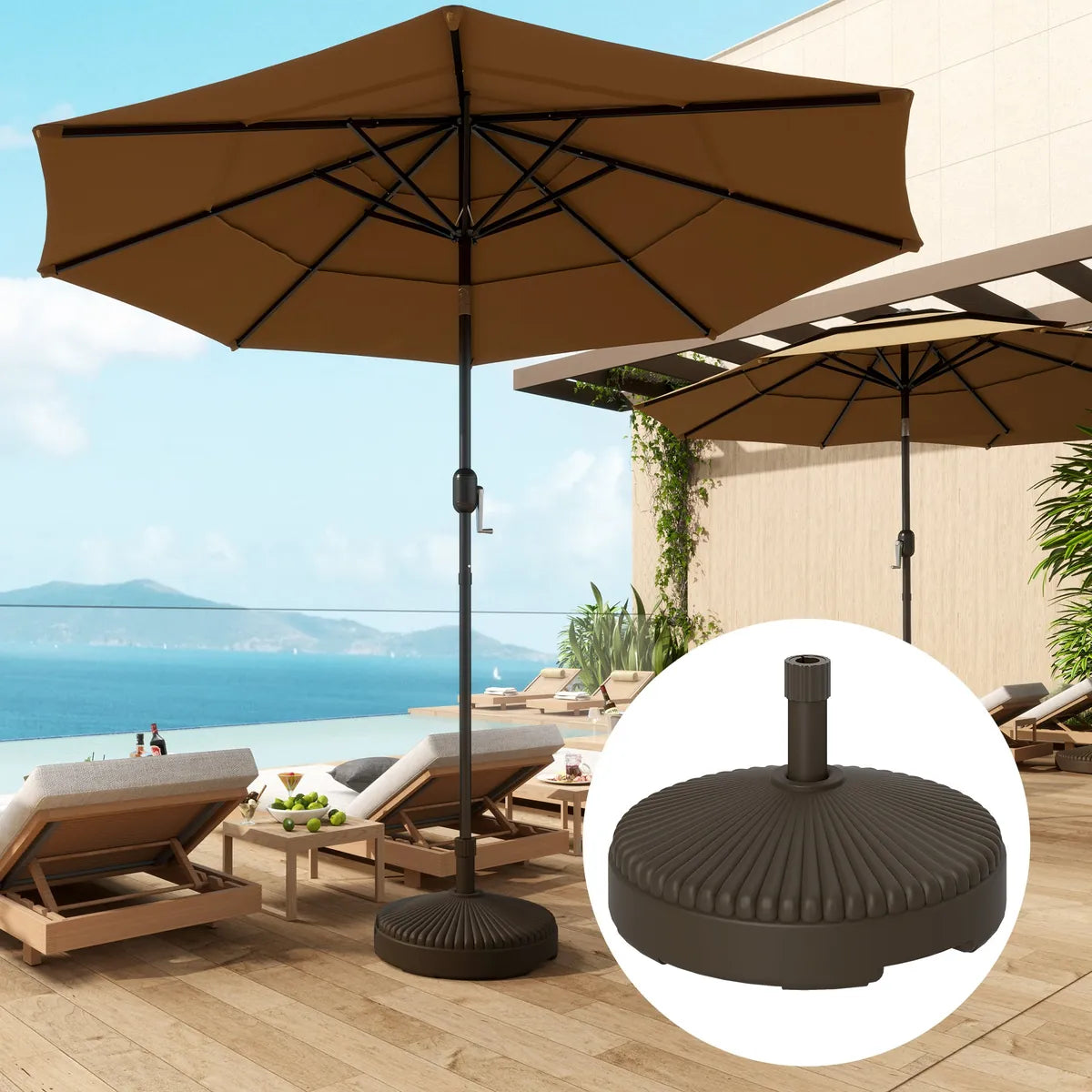 Garden Parasol Base Holder 28kg Sand Filled 23kg Water Filled Outdoor Umbrella Stand Weight, Brown