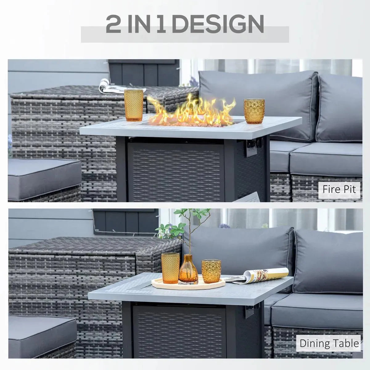 Gas Fire Pit Table, 40,000 BTU, 71×71cm, Black / Grey