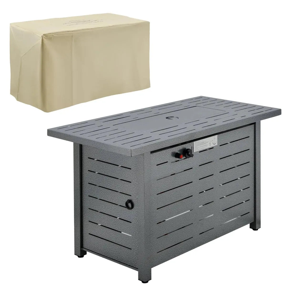 Gas Fire Pit Table, 50,000 BTU, 107×51×63cm, Silver Grey, Smokeless with Protective Cover, Lava Rocks and Lid for Outdoor Patio