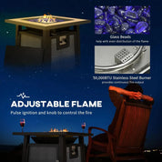 Gas Fire Pit Table, 50,000 BTU, 71×71cm, Grey with Cover