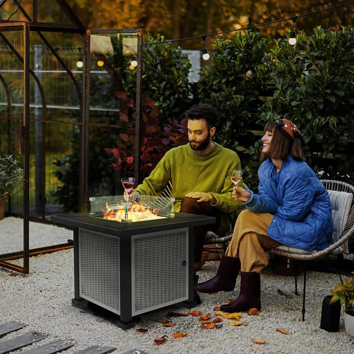 Gas Fire Pit Table, 50,000 BTU, 81×81cm, Grey