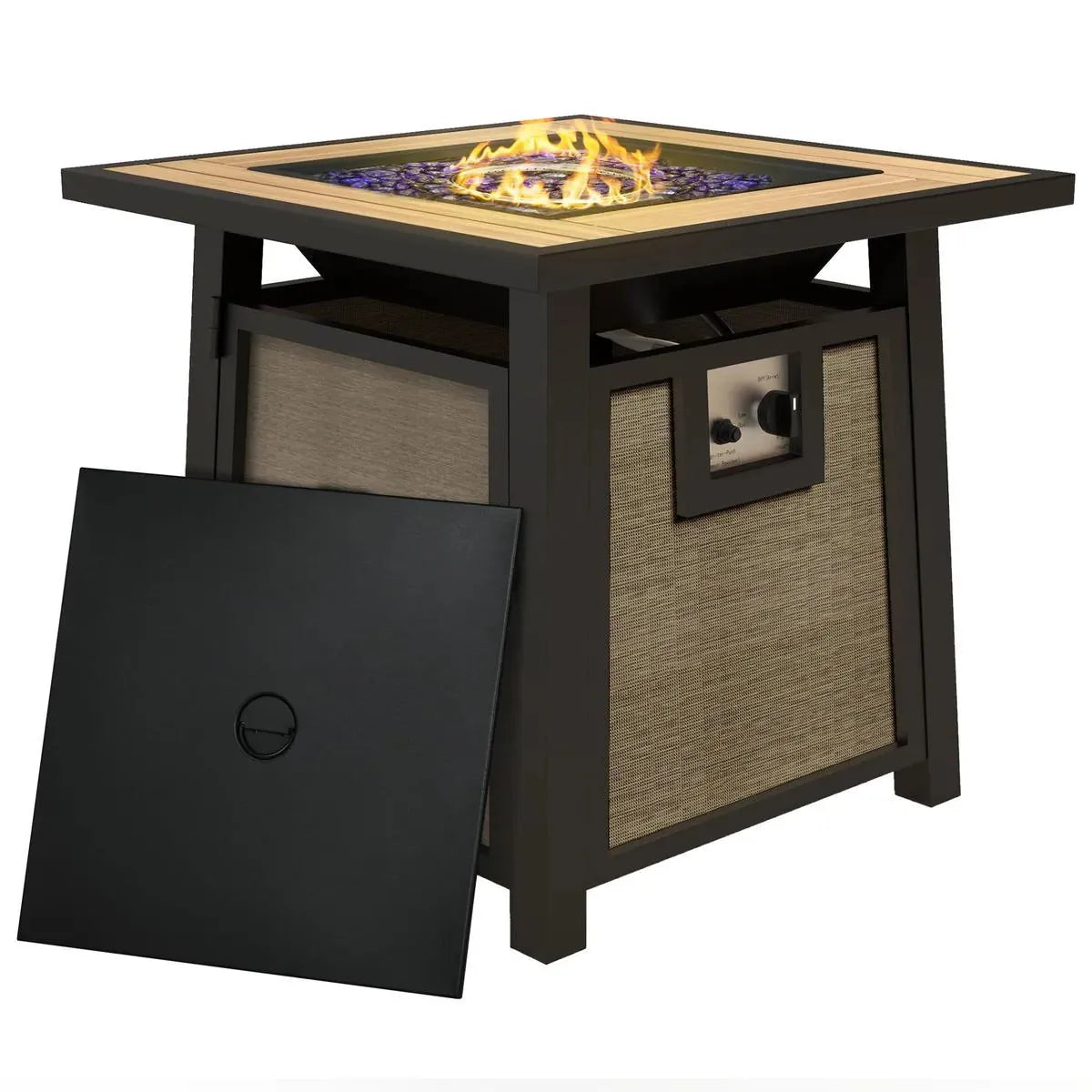 Gas Fire Pit Table, 50,000 BTU, Brown with Cover and Glass Beads