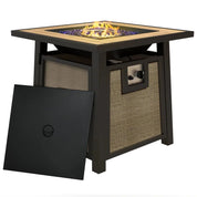 Gas Fire Pit Table, 50,000 BTU, Brown with Cover and Glass Beads