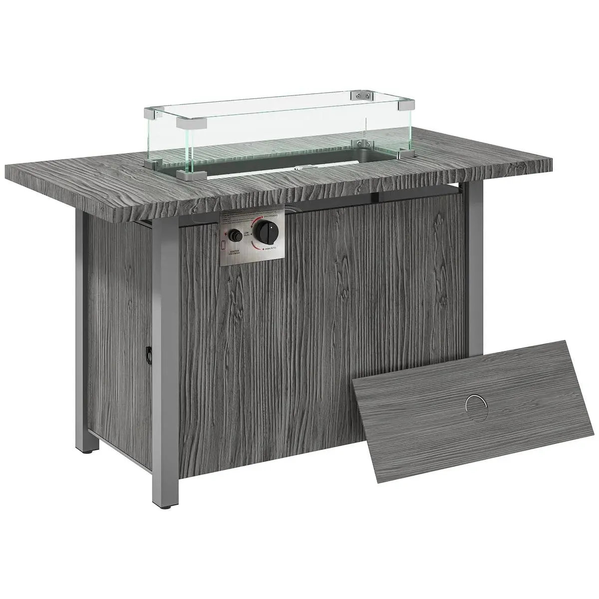 Gas Fire Pit Table, 50,000 BTU, Dark Grey with Cover and Glass Screen