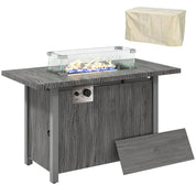 Gas Fire Pit Table, 50,000 BTU, Dark Grey with Cover and Glass Screen