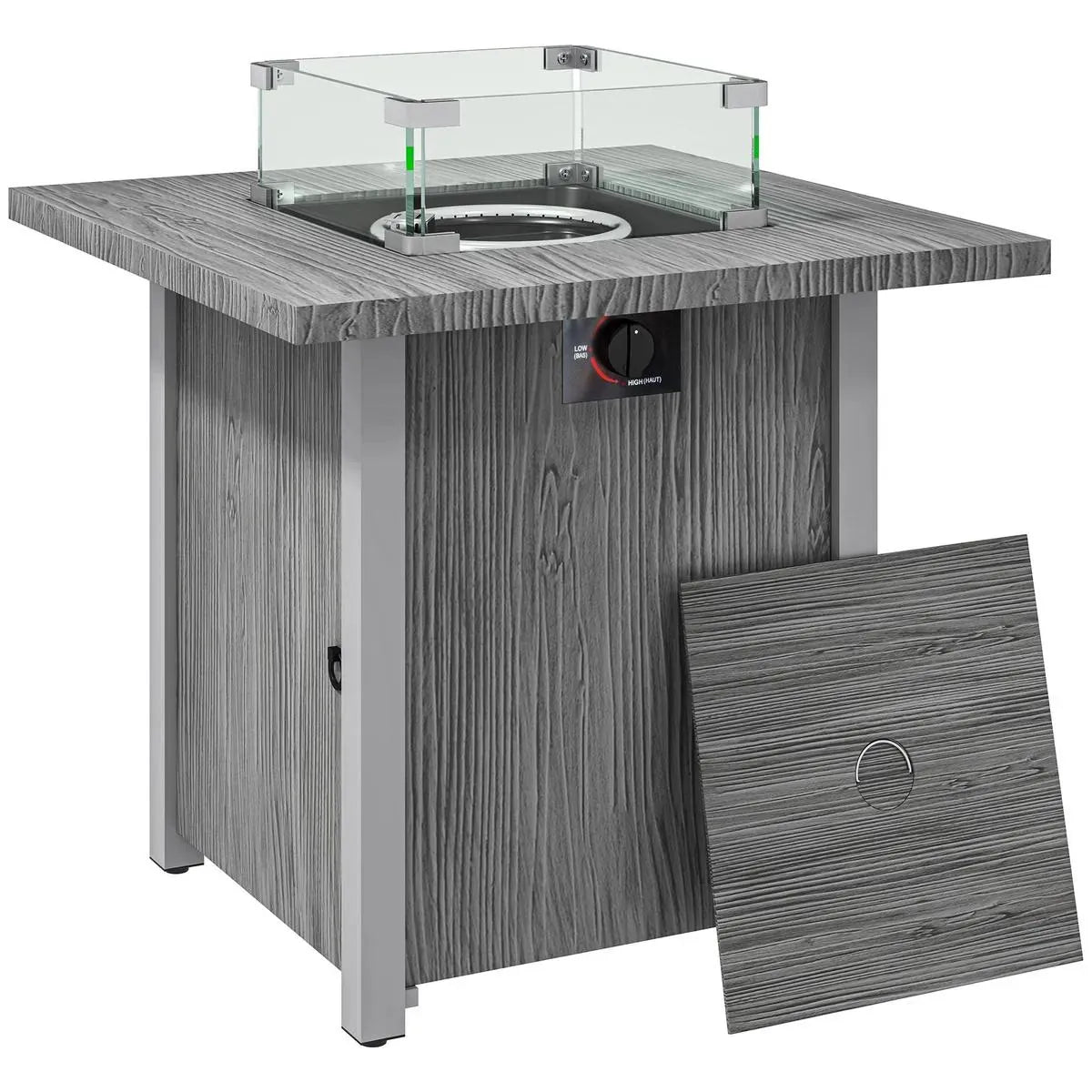 Gas Fire Pit Table, 50,000 BTU, Dark Grey with Cover