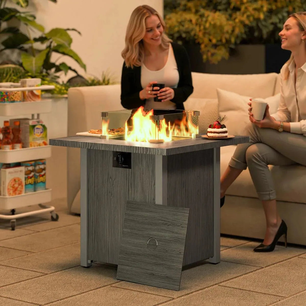 Gas Fire Pit Table, 50,000 BTU, Dark Grey with Cover