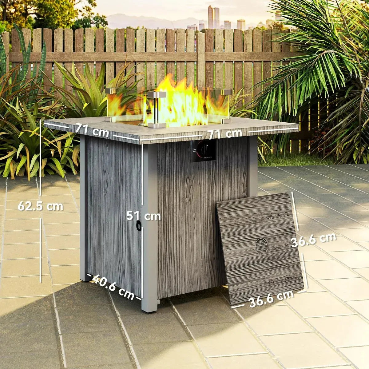 Gas Fire Pit Table, 50,000 BTU, Dark Grey with Cover