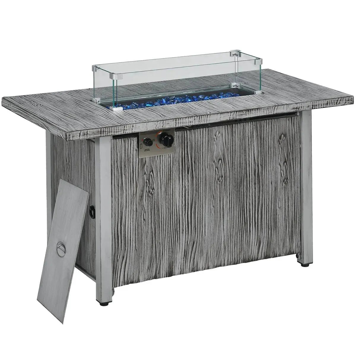 Gas Fire Pit Table, 50,000 BTU, Grey with Cover and Glass Screen