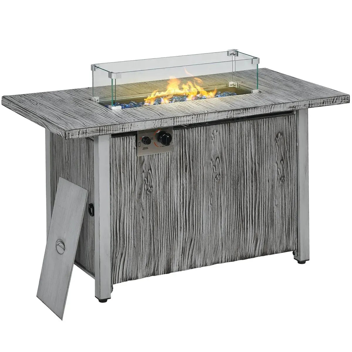 Gas Fire Pit Table, 50,000 BTU, Grey with Cover and Glass Screen
