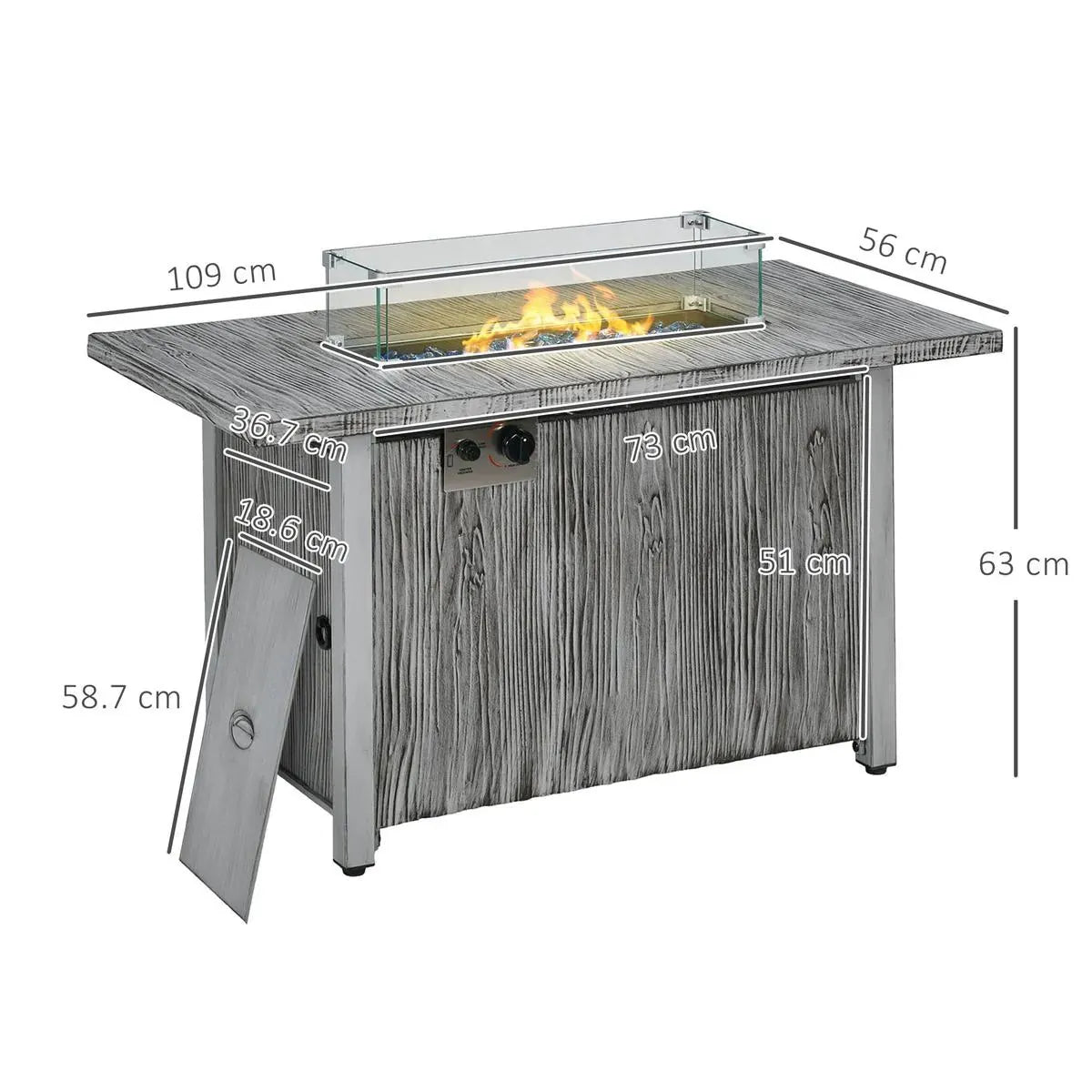 Gas Fire Pit Table, 50,000 BTU, Grey with Cover and Glass Screen