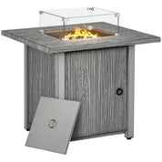 Gas Fire Pit Table, 50,000 TB, 71cm, Grey with Cover and Glass Screen