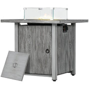 Gas Fire Pit Table, 50,000 TB, 71cm, Grey with Cover and Glass Screen