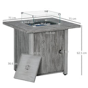 Gas Fire Pit Table, 50,000 TB, 71cm, Grey with Cover and Glass Screen