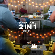 Gas Fire Pit Table, 50,000 TB, 71cm, Grey with Cover and Glass Screen