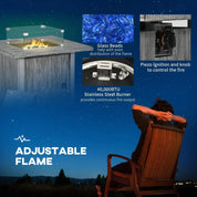 Gas Fire Pit Table, 50,000 TB, 71cm, Grey with Cover and Glass Screen