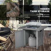 Gas Fire Pit Table, 50,000 TB, 71cm, Grey with Cover and Glass Screen