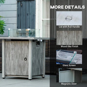 Gas Fire Pit Table, 50,000 TB, 71cm, Grey with Cover and Glass Screen