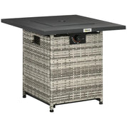 Gas Fire Pit Table Patio Square PE Rattan, 40,000 BTU, Mixed Grey with Rain Cover, Mesh Lid and Lava Stone