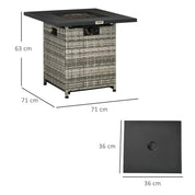 Gas Fire Pit Table Patio Square PE Rattan, 40,000 BTU, Mixed Grey with Rain Cover, Mesh Lid and Lava Stone