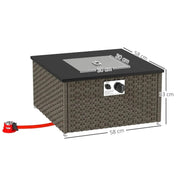 Gas Fire Pit Table Rattan, 13 kW, 58×58×33cm, Grey, Smokeless Propane with Lid for Outdoor Patio