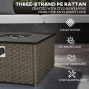 Gas Fire Pit Table Rattan, 13 kW, 58×58×33cm, Grey, Smokeless Propane with Lid for Outdoor Patio