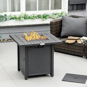 Gas Fire Pit Table Rattan-style Square, 40,000 BTU, Black, Propane Smokeless with Thermocouple, Lava Rocks, Waterproof Cover, Spark Guard and Lid for Patio