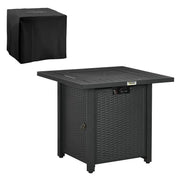 Gas Fire Pit Table Rattan-style Square, 40,000 BTU, Black, Propane Smokeless with Thermocouple, Lava Rocks, Waterproof Cover, Spark Guard and Lid for Patio