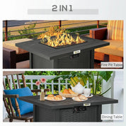 Gas Fire Pit Table Rattan-style Square, 40,000 BTU, Black, Propane Smokeless with Thermocouple, Lava Rocks, Waterproof Cover, Spark Guard and Lid for Patio
