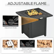 Gas Fire Pit Table Rattan-style Square, 40,000 BTU, Black, Propane Smokeless with Thermocouple, Lava Rocks, Waterproof Cover, Spark Guard and Lid for Patio