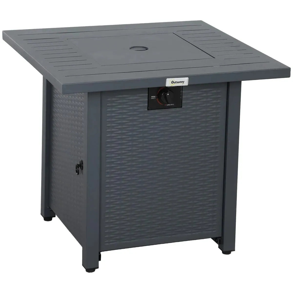 Gas Fire Pit Table Rattan-style Square, 40,000 BTU, Grey, Propane Smokeless with Thermocouple, Lava Rocks, Waterproof Cover, Spark Guard and Lid for Patio