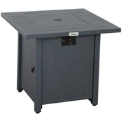 Gas Fire Pit Table Rattan-style Square, 40,000 BTU, Grey, Propane Smokeless with Thermocouple, Lava Rocks, Waterproof Cover, Spark Guard and Lid for Patio