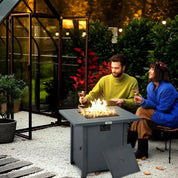 Gas Fire Pit Table Rattan-style Square, 40,000 BTU, Grey, Propane Smokeless with Thermocouple, Lava Rocks, Waterproof Cover, Spark Guard and Lid for Patio