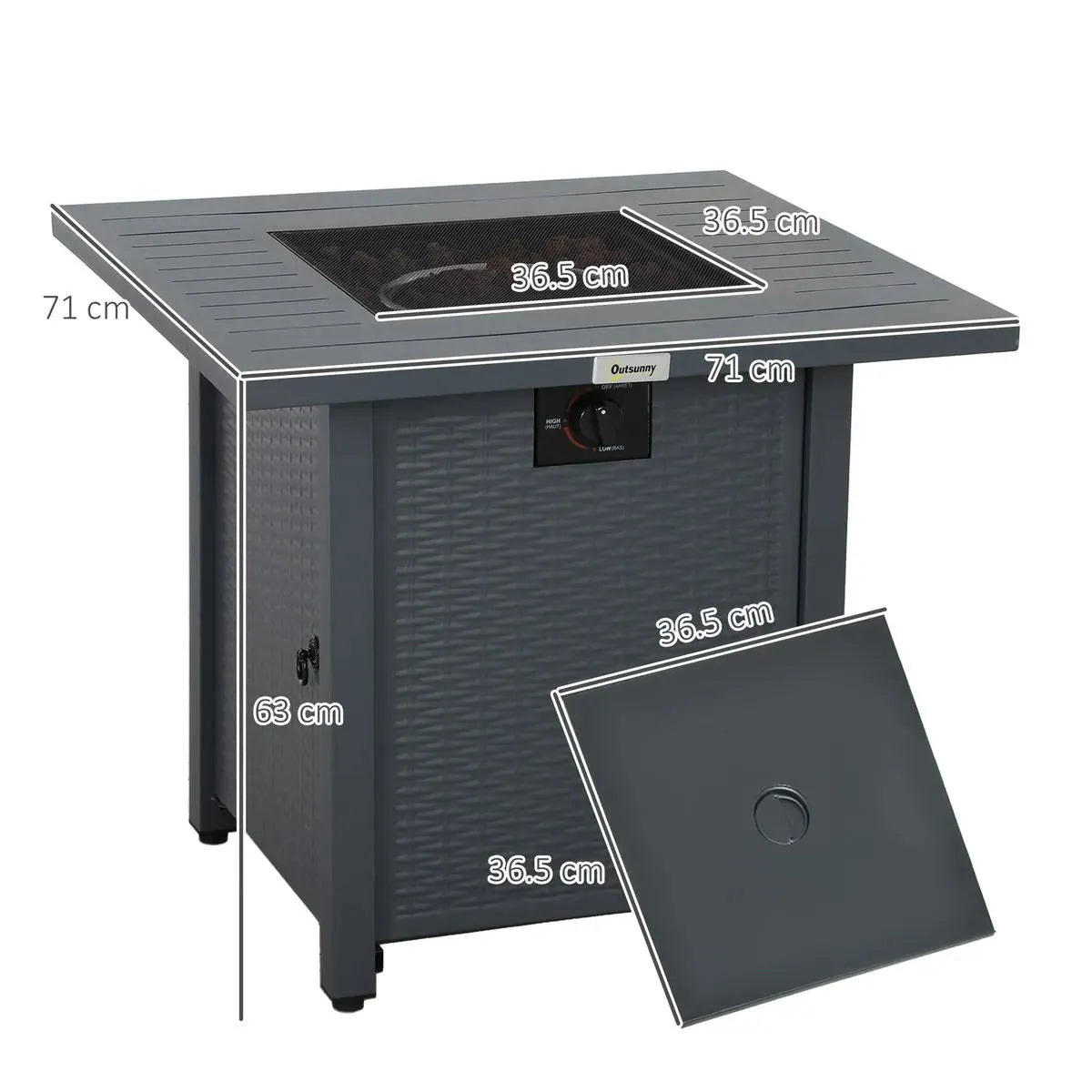 Gas Fire Pit Table Rattan-style Square, 40,000 BTU, Grey, Propane Smokeless with Thermocouple, Lava Rocks, Waterproof Cover, Spark Guard and Lid for Patio