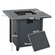 Gas Fire Pit Table Rattan-style Square, 40,000 BTU, Grey, Propane Smokeless with Thermocouple, Lava Rocks, Waterproof Cover, Spark Guard and Lid for Patio