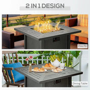 Gas Fire Pit Table Square Propane, 40,000 BTU, 71×71×62cm, Black, Rattan Smokeless with Protective Cover, Lava Rocks and Lid for Patio