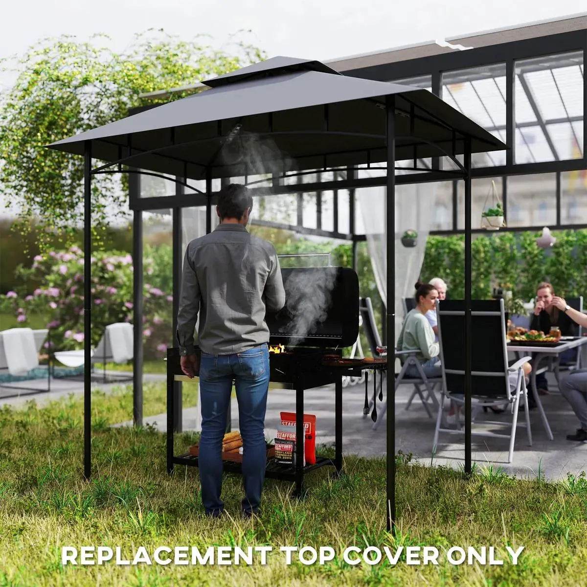 Octagonal Garden Gazebo, 8-Sided, 6.8×5 m, White Heavy Duty Metal Frame Outdoor Marquee Party & Wedding Canopy