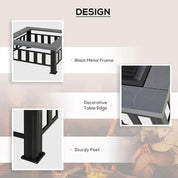 Square Fire Pit Metal Brazier, 86×86×54cm, Black, Outdoor with Rain Cover, Lid, Log Grate, Poker for Backyard Camping BBQ Bonfire Wood Burning Stove